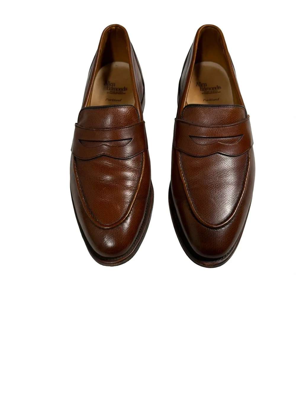 Allen Edmonds Parkland Penny Loafers Brown Pebble Leather Mens 12 D Business